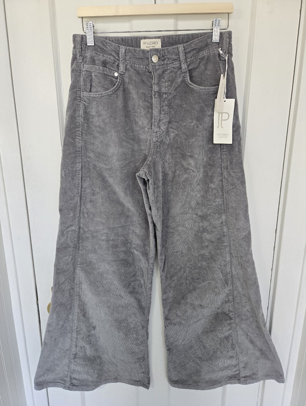 NWT Pilcro The Adi Mid-Rise Frayed Relaxed Flare Pants Corduroy Edition Size 28 - Picture 3 of 11